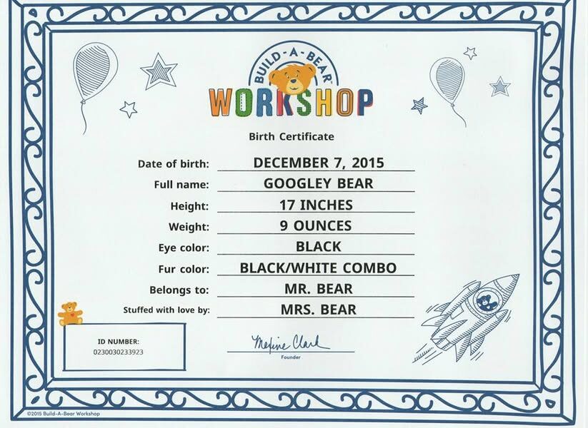 Build-A-Bear certificate
