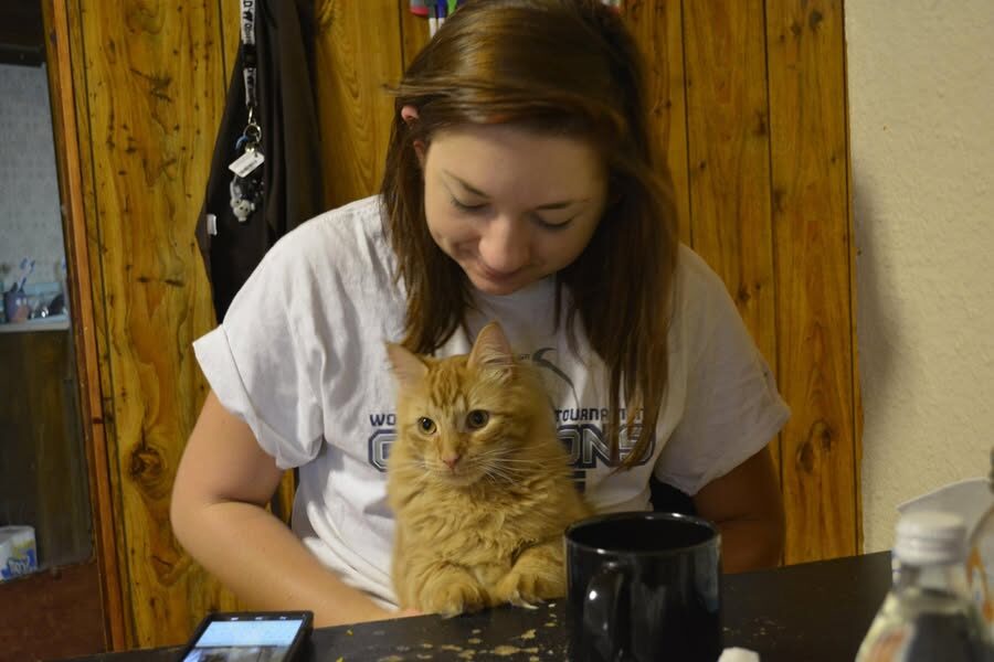Kayla holding an orange cat